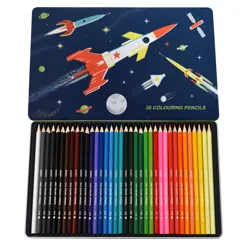 36 crayons de coloriage dans une boîte space age