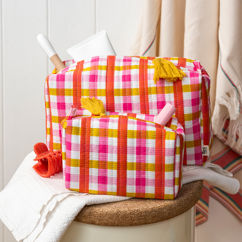 gesteppte kosmetiktasche - pink gingham