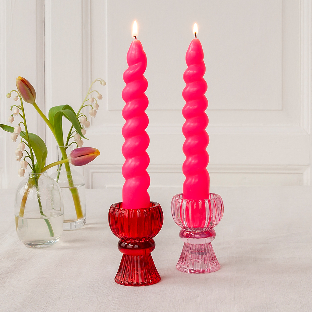 twisted candles (pack of 2) - bright pink