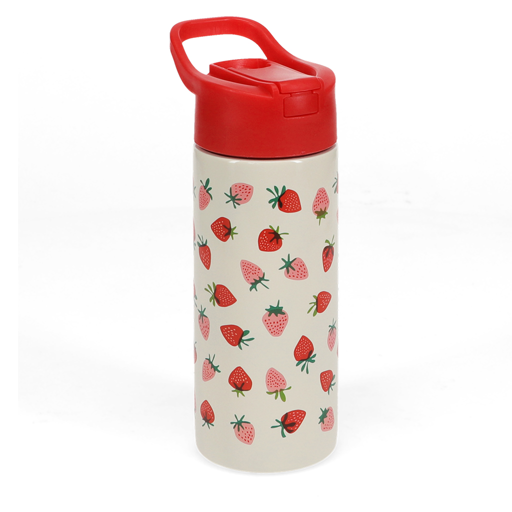 stainless steel bottle with push button lid 500ml - little strawberry