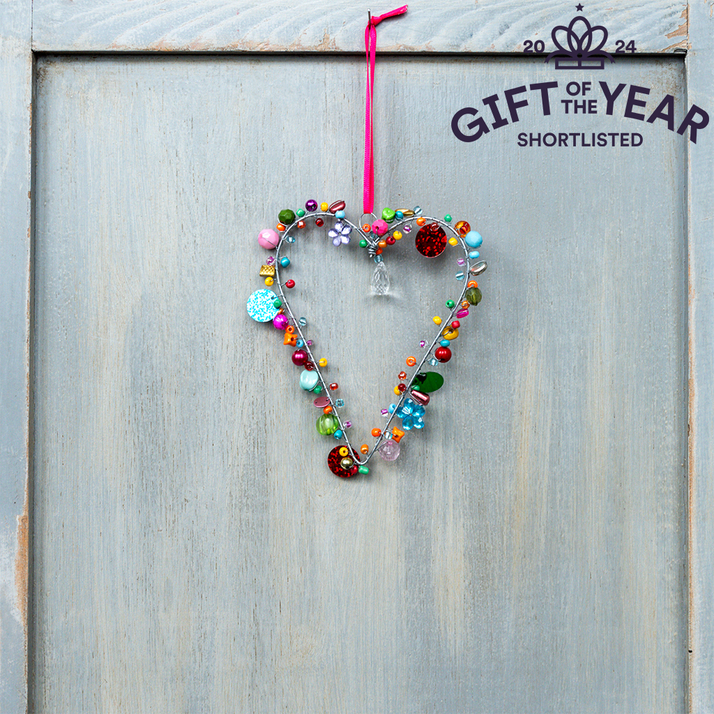 déco coeur multi perles (9 x 12 cm) - multicolore