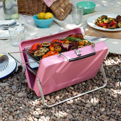 portable suitcase bbq - pink