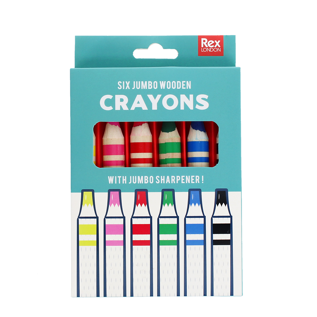 jumbo wooden crayons with sharpener (set of 6)