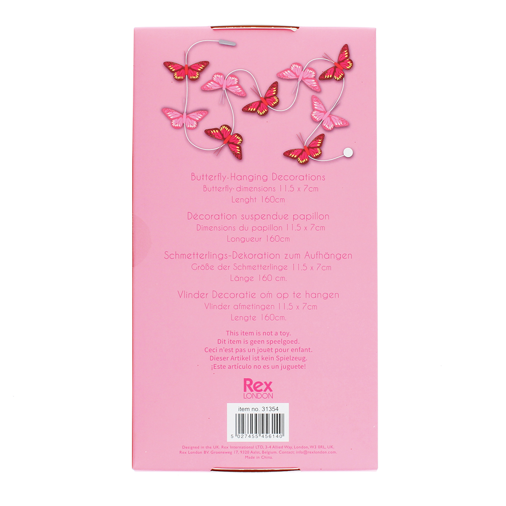 feather butterfly garland (1.6 metres) - 11.5cm x 7cm pennants