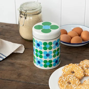 canister storage tin - blue and green daisy canister storage tin - blue and green daisy