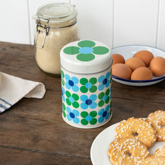canister storage tin - blue and green daisy