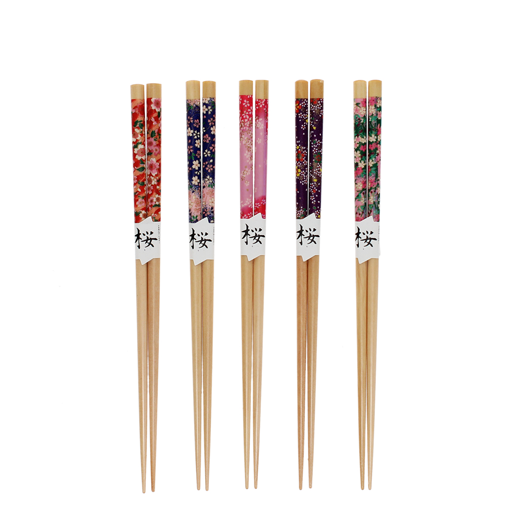 wooden chopsticks (pack of 5 pairs) - flowers