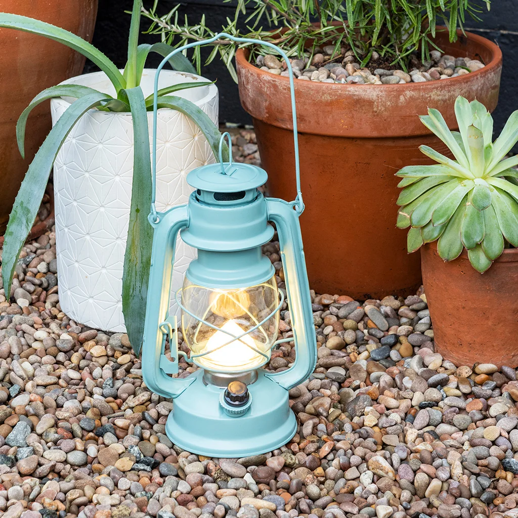 led hurricane lantern - light blue