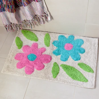 tufted cotton bath mat - green and pink flowers tufted cotton bath mat - green and pink flowers