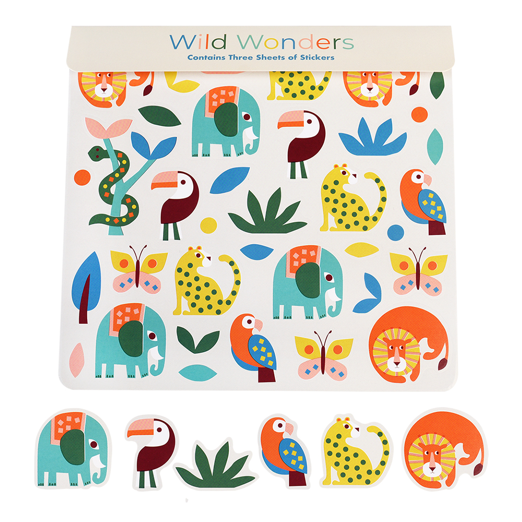 ensemble de 3 feuilles d'autocollants wild wonders
