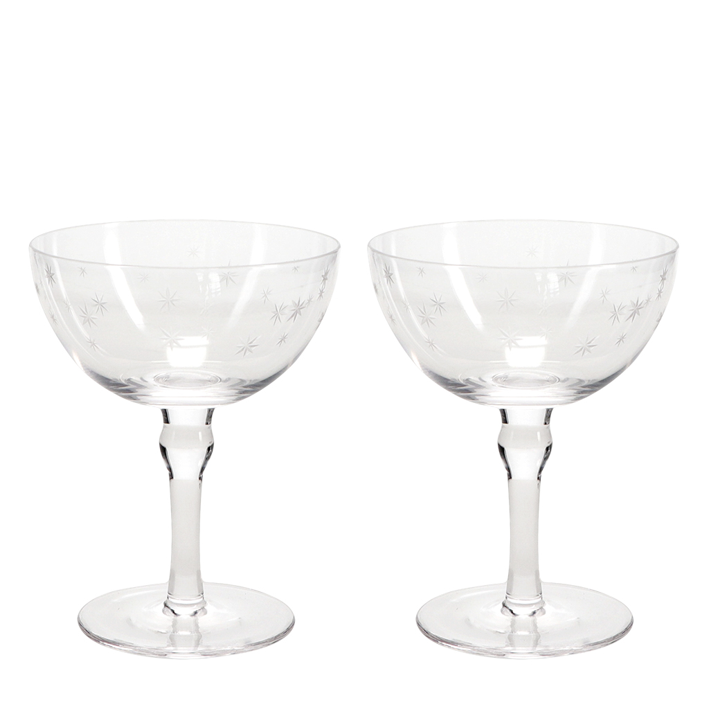 etched star coupe cocktail glasses 200ml (set of 2) - clear