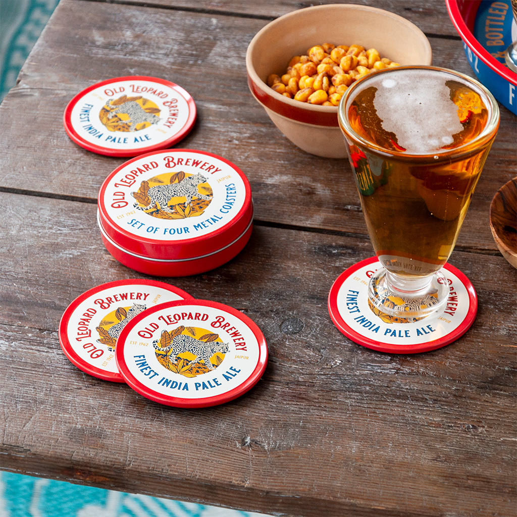 metal coasters (set of 4) - old leopard brewery