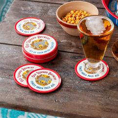 metal coasters (set of 4) - old leopard brewery