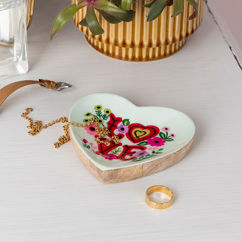 wooden heart-shaped trinket dish - love