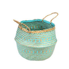 small seagrass basket - turquoise