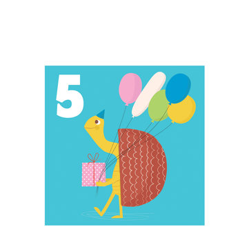 birthday card - tortoise 'five'