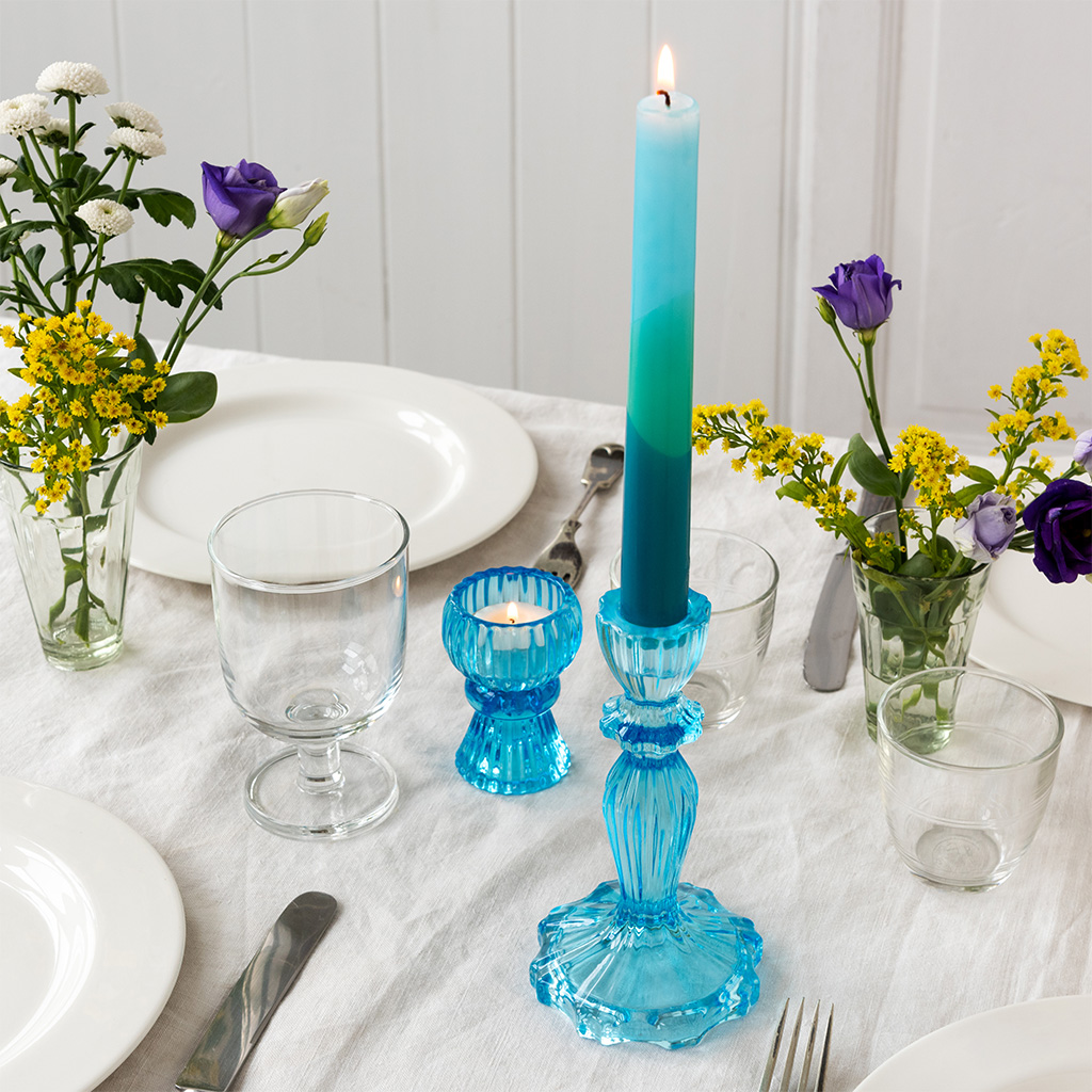 tall glass candle holder - blue
