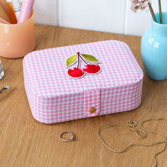 jewellery box - pink gingham cherry