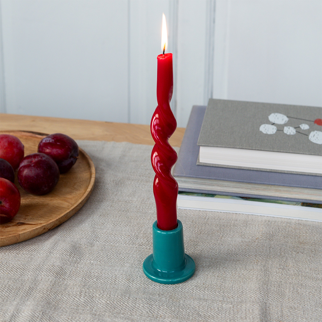 ceramic tube candle holder - sea green