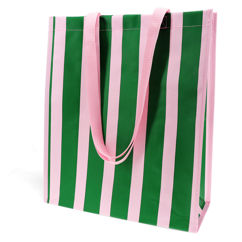 recycled shopping bag - pink with green stripe