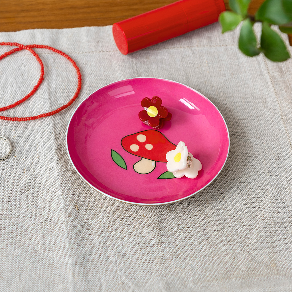 mini round enamel trinket dish - toadstool