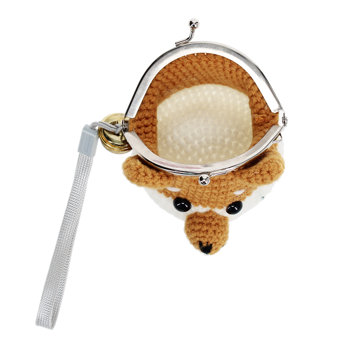 crochet coin purse with jingle bell - fox