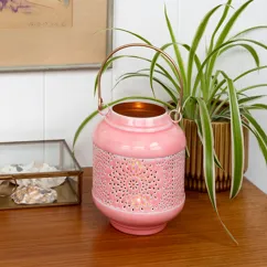 enamel tealight lantern - pink enamel tealight lantern - pink