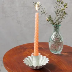 enamel cupped flower candle holder - light grey enamel cupped flower candle holder - light grey