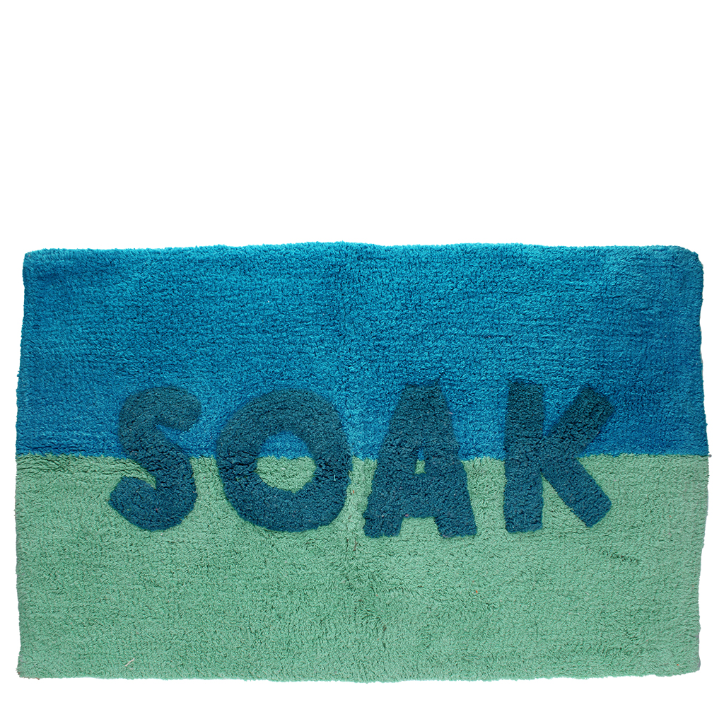 tapis de bain en coton tufté - « soak » bleu et turquoise