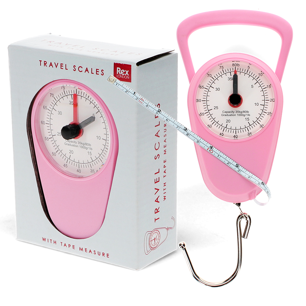 travel scales with tape measure - pink