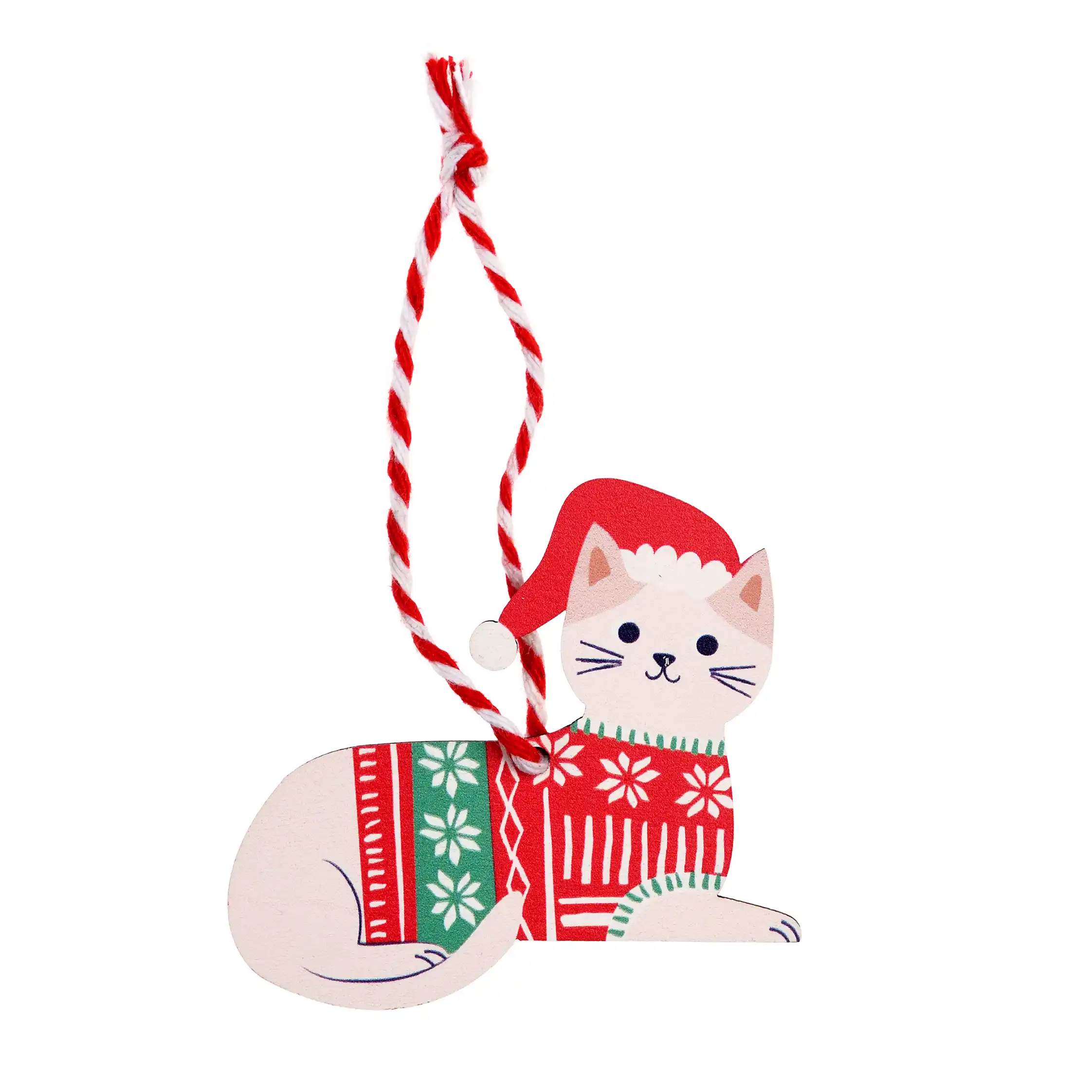 wooden hanging christmas decoration - white cat