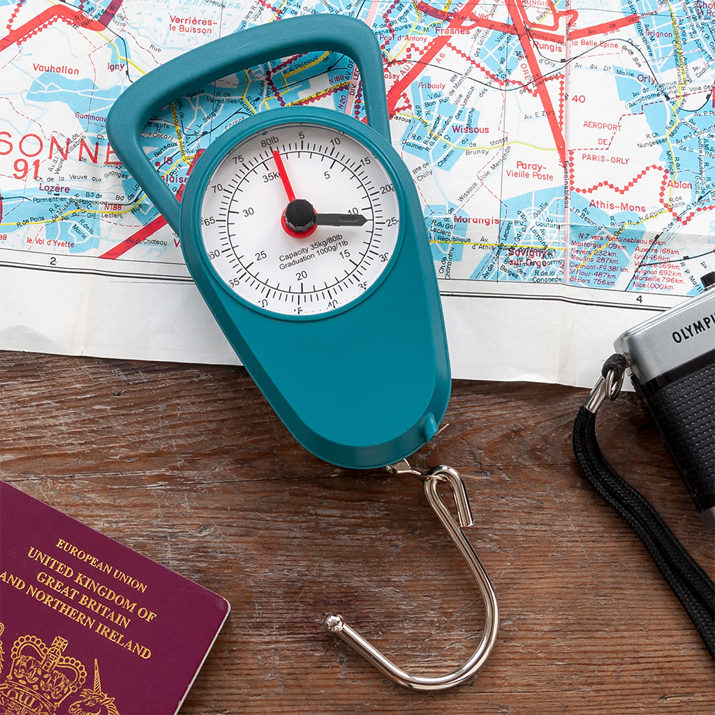 travel scales with tape measure - petrol blue