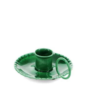 enamel chamberstick candle holder - dark green enamel chamberstick candle holder - dark green