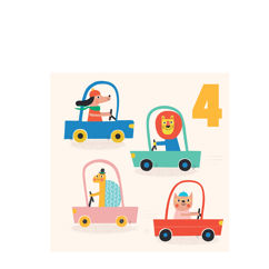 carte d'anniversaire driving animals 'quatre'