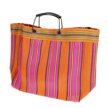 gewebte einkaufstasche mit metallgriffen – pink und orange