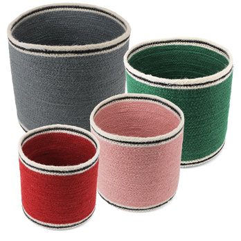 round jute storage baskets (set of 4) - mixed colours