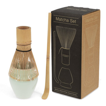 handgefertigtes matcha-besen- und ständer-set