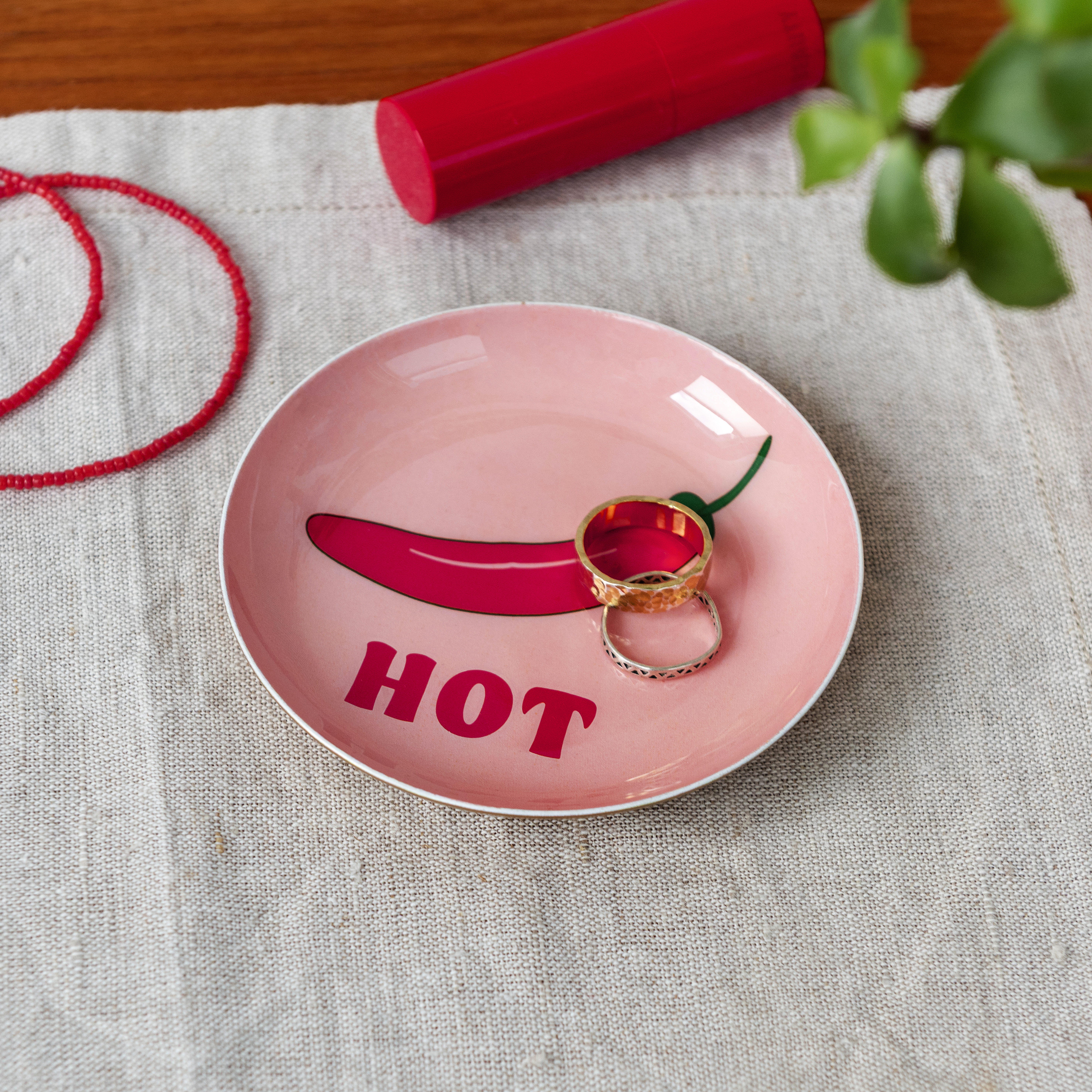 mini round enamel trinket dish - chilli pepper
