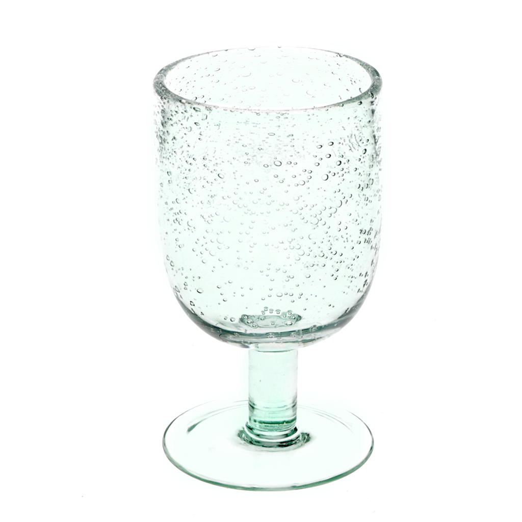 stemmed hand blown bubble glass 350ml - blue