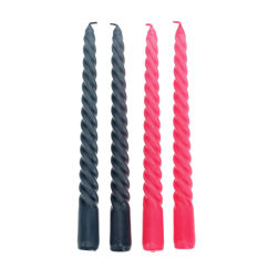 twisted candles (pack of 4) - dark grey and pink