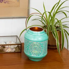 enamel tealight lantern - aqua enamel tealight lantern - aqua