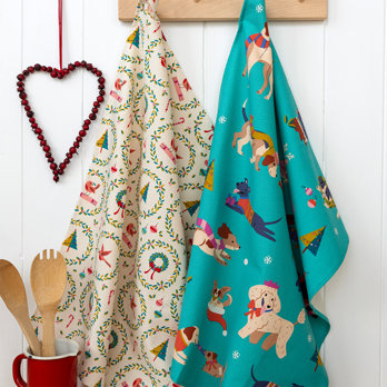 cotton tea towel - festive friends
