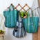 recycled woven tote bag with canvas handles - blue and green