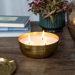3-wick scented candle bowl - gold tone hammered metal 3-wick scented candle bowl - gold tone hammered metal