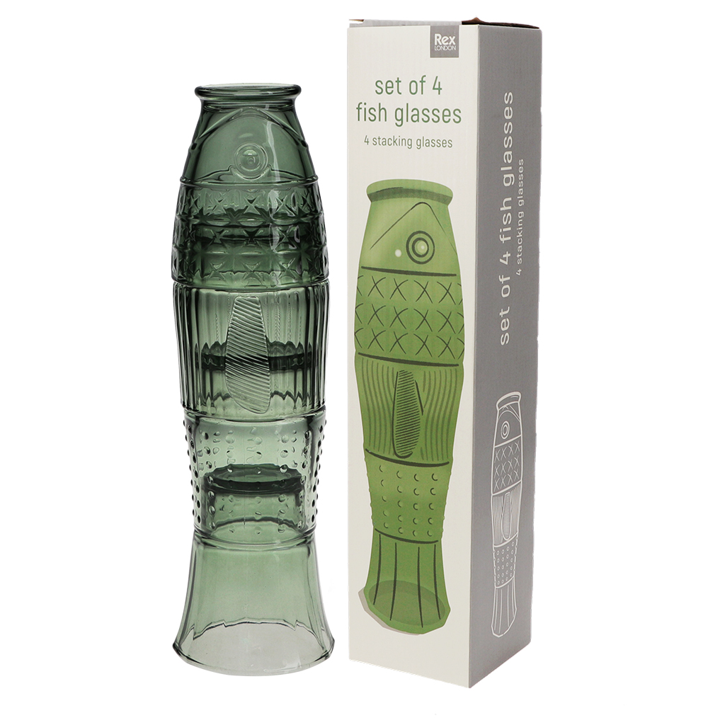 fish stacking glass tumblers (set of 4) - green