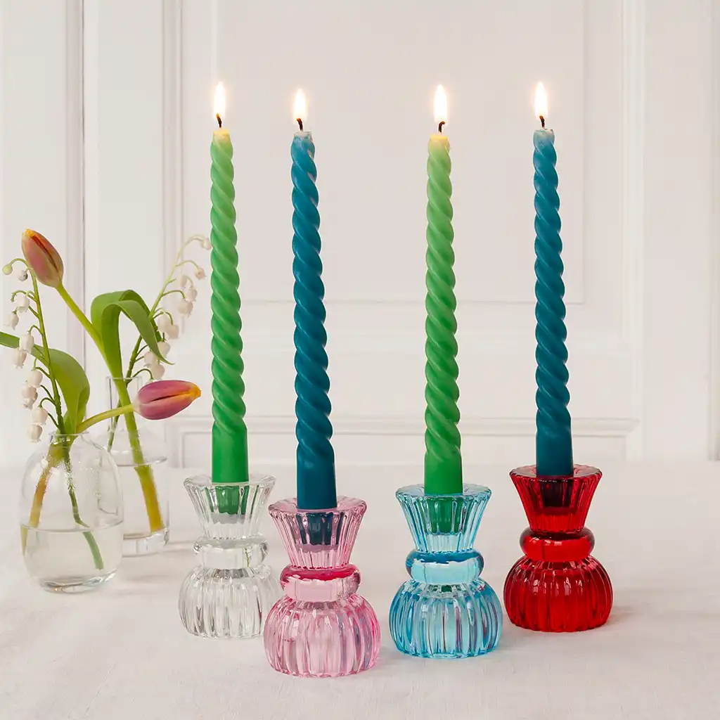 bougies torsadées (pack de 4) - vert et bleu