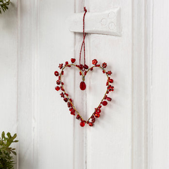 handmade beaded heart decoration (7x7cm) - red