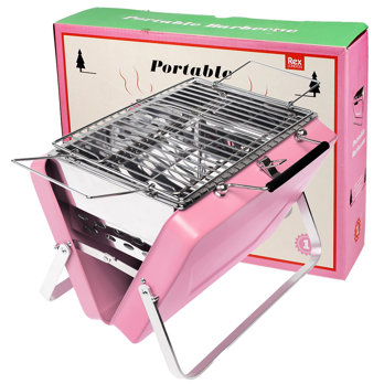portable suitcase bbq - pink