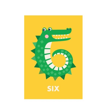 birthday card - crocodile 'six'