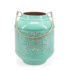 enamel tealight lantern - aqua enamel tealight lantern - aqua
